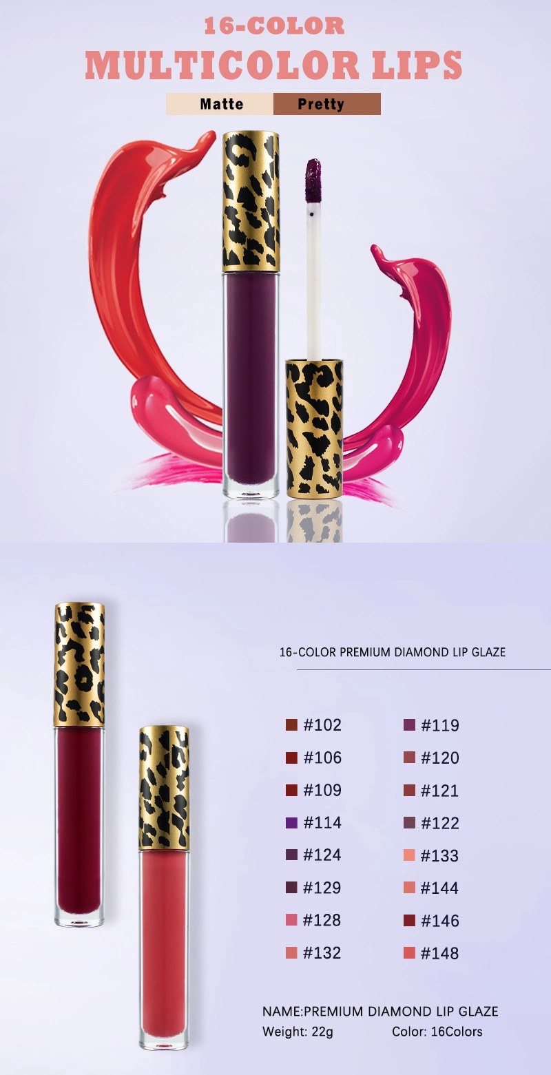 Custom Logo Leopard Design Vegan Matt Matte Purple Lip Gloss Cosmetics Makeup Lipgloss Supplier