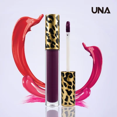 Logotipo personalizado Leopard Design Vegan Matt Matte Purple Lip Gloss Cosméticos Maquiagem Lipgloss Fornecedor